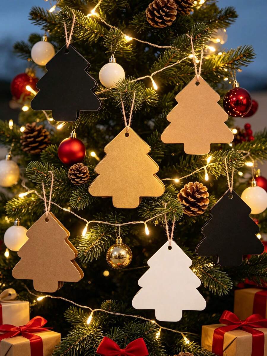 50pcs Christmas Tags Christmas Tree Shaped Cards Suitable For Christmas Tree Hanging Gift Packaging Tags Cards Theme Party Holiday Celebration Gift Giving Birthday Party Graduation Ceremony - multicolor - View 1