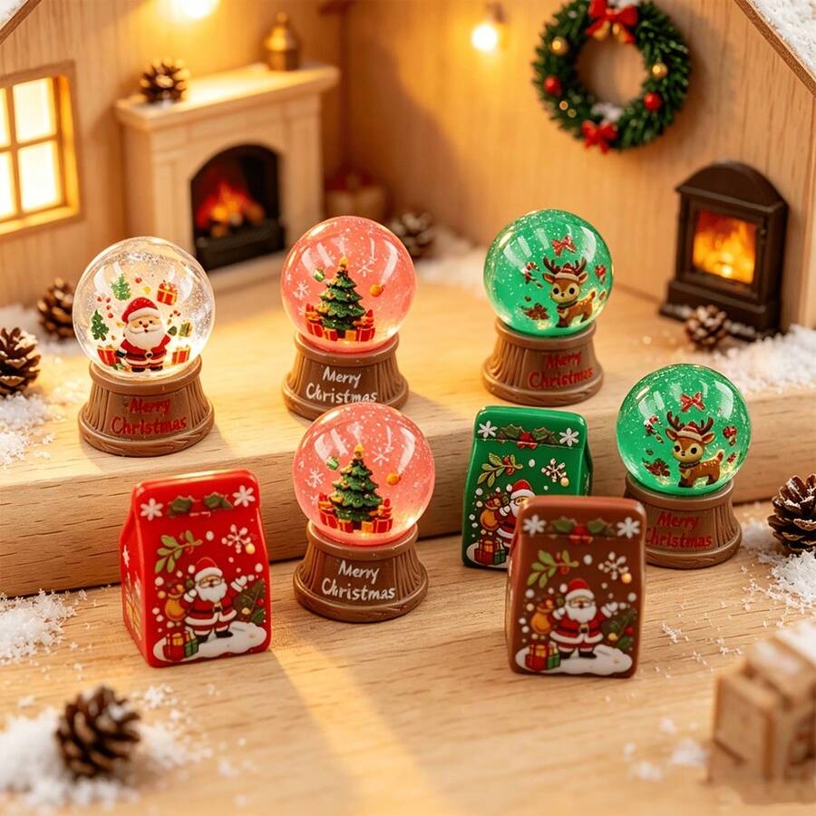 somoving 6pcs/Set, Winter Christmas Themed Miniature Ornament, 3 Mini Crystal Balls 3 Mini Gift Boxes 1 Mini Christmas Tree 1 Mini Reindeer, Suitable For Micro Scene Decoration, Home Decoration, Car In Car, Party Decoration, As A Small Gift - Multicolor - View 1