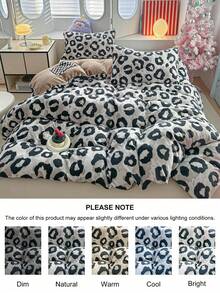 2/3件組灰色豹紋法蘭絨被套組，現代奢華風聚酯纖維床上用品，適合秋冬，保暖舒適臥室裝飾被套，可機洗，佳禮之選，Queen/King尺寸（1件被套 + 1/2件枕套，不含填充物） - 彩色 - 查看 5