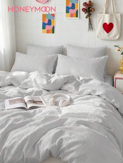 HONEYMOON Juego de ropa de cama con funda nórdica de burbujas en relieve ultra suave 2/3 piezas (Funda nórdica*1+Funda de almohada*1/2), súper transpirable y súper cómodo, se ajusta perfectamente a todos los tamaños de camas individuales/dobles/queen/king, lavable a máquina, gris