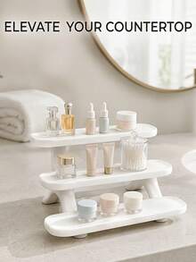 Three-Tier Counter Display Shelf, Small Tiered Storage Shelf, Suitable For Bathroom Vanity, Cosmetics, Perfume, Nail Polish, Skincare Samples, Desktop Stationery, Mini Dolls, And Collectibles - Multicolor - View 3