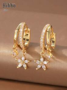 Hihho 2pcs/Set Elegant Atmosphere Gold & Silver Dual-Color Multi-Style Sunflower, Flower, Cross Pendant Rhinestone Hoop Earrings Set For Women, Daily Wear, Holiday Gift, Multi-Piercing Layering Accessory - Multicolor - View 14