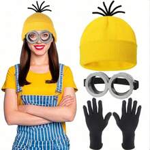 Hasbro Despicable Me Minion Yellow Hat Costume Knitted Hat And Gloves Set, Halloween Costume Props Role Play - A - View 3