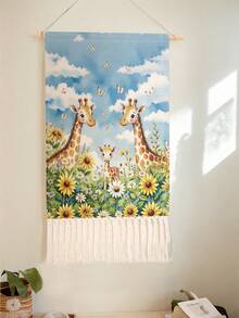 1PC Tapestry, Wall Hanging, Long Linen Vintage Tassel Tapestry, Vertical Wall Decor, Animal Print Design; Versatile For Living Room, Bedroom, Office, Party And More - Multicolor - View 10