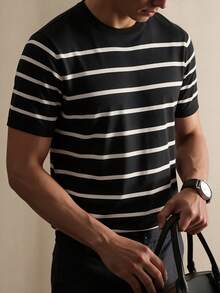 ALTZTAR Men's Round Neck Striped Casual Daily Short Sleeve T-Shirt - Grey - View 1