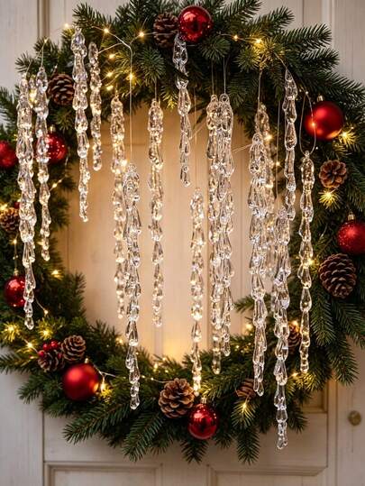 24pcs - Christmas Tree Crystal Hanging Ornaments - Acrylic Snowflake And Icicle Decorations. Suitable For Christmas Decor Acrylic Icicle Decoration Set. Christmas Tree Decorations (Includes 24 Icicle Decoration Pieces, Each Piece 6.1 Inches Long). Christmas Decoration Set, Holiday Decoration Gift, Outdoor Decoration Supplies, Suitable For Christmas Decor, Also Suitable For Indoor Decoration, Ideal Choice For Holiday Decoration.