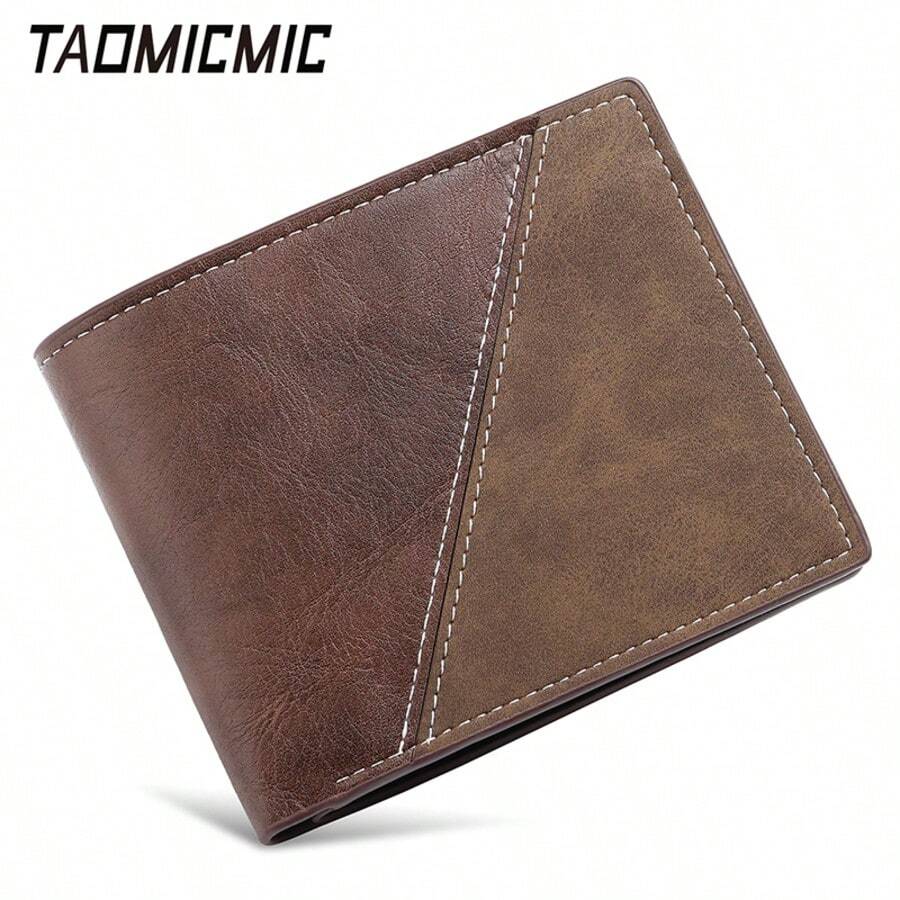 Men's Colorblock Patchwork Bifold Wallet With Multiple Card Slots And ...