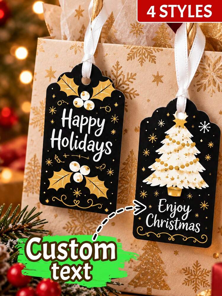 Custom Black & Gold Christmas Gift Tags, Elegant Personalized Holiday Cards, Stocking Tags & Gift Box Labels, Custom Bag Charms, Customizable Text Christmas Decor, Holiday Party Gifts For Family & Friends, Merry Christmas 2026 - Multicolor - View 1