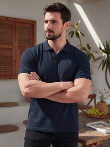 ALTZTAR Men's Solid Color Casual Versatile Commuting Short Sleeve Polo Shirt - Dark Grey - View 2