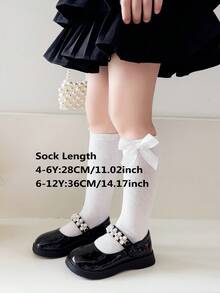 2 Pairs Girls' Bow Knee-High Socks, Elastic Comfortable Breathable Casual Holiday Birthday Party Daily Wear, Suitable For All Seasons - Multicolor - View 10