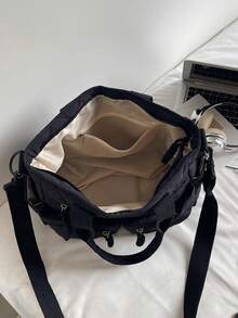 Large Capacity Tote Bag, 3D Quilted Diamond Pattern, Multi-Zipper Pocket Design, Relaxed Casual Style, Black Lightweight Crossbody Handbag, Suitable For Work Commute, Campus Study, Short Trips, Grocery Shopping, Minimalist Versatile Practical Shoulder Bag - Black - View 12