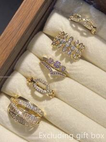 Set Of 5 Romantic Cubic Zirconia Rings, Women's Wedding Anniversary Gift (Gift Box Not Included) - 1# - View 1