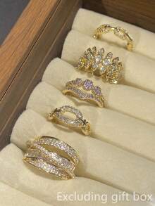 Set Of 5 Romantic Cubic Zirconia Rings, Women's Wedding Anniversary Gift (Gift Box Not Included) - 1# - View 10