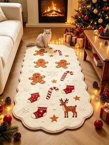 1pc Gingerbread Man & Reindeer Christmas Shaped Lace Bedroom Decor Rug, Soft Skin-Friendly Carpet, Autumn/Winter Decorative Rug, Bathroom Rug, Decorative Rug, Bedroom Decor, Small Rug, Carpet, Home Decor, Living Room Rug, Living Room Small Rug, Bedroom Carpet, Living Room Home Decor, Outdoor Rug, Washable Rug - Multicolor - View 3