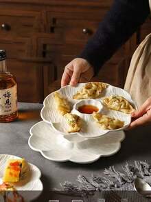 2pcs Creative Plastic Dumpling Plate, Bun Plate With Vinegar Dish, Wonton Plate, Snack Plate, Commercial Lightweight Luxury Divided Plate, Shrimp Plate - View 7
