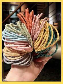 50pcs/20pcs/10pcs/1pc High Elastic Polyester Spiral Woven Material Morandi Macaron Multicolor Solid Color No Pattern Minimalist Basic Style High Elasticity Durable Hair Ties Not Easy To Break Not Damaging Hair Thin Hair Bands For Girls Students Daily Commute Hair Styling - Color: Random - View 9
