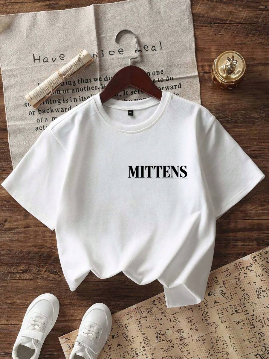 Tween Girl Casual Fun Print Round Neck Pullover Short Sleeve T-Shirt Summer Top - White - View 1
