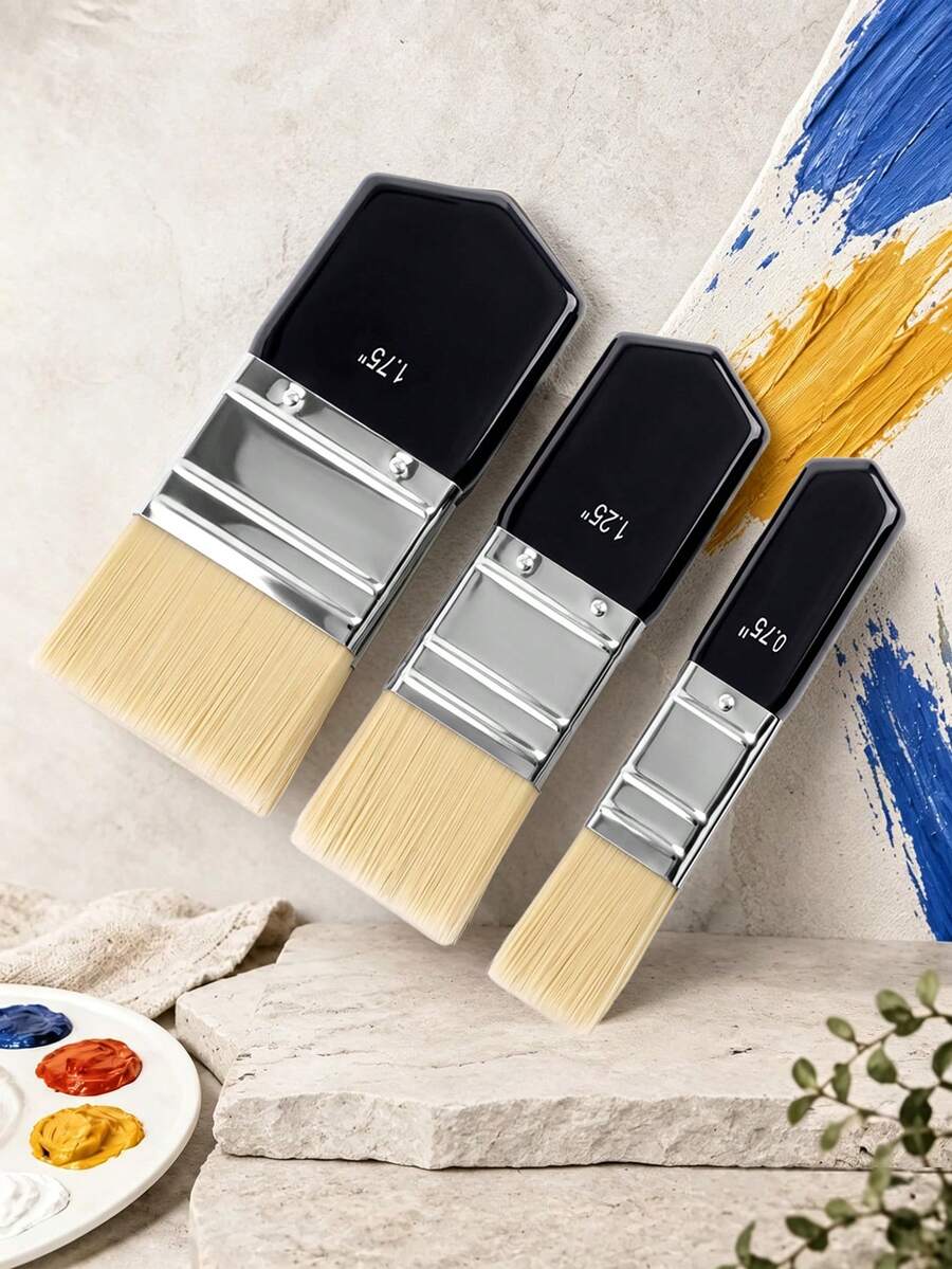 3 Pieces Collage Brush Set, 0.75", 1.25" & 1.75" Soft Nylon Flat Brushes For Collage Medium, Decoupage, Scrapbooking, Journaling & Mixed Media
