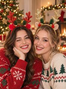 1pc Christmas Party Headband, Anti-Slip Decorative Hairband, Bathroom Accessory, Hair Accessory, Deer Shape, Suitable For Christmas Party, Family Photo - Multicolor - View 3