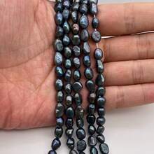 6-7mm 黑藍色米粒形小巴洛克淡水珍珠 DIY 配件 1 串 長度 36cm/14.17inch，孔徑 0.8mm - 黑藍色 - 查看 4