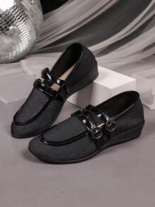 1 Pair Women's Black Mary Jane Wedge Pumps, Double Buckle Shiny Strap Decor, Soft Fabric Material, Round Toe Comfortable Soft Sole, Vintage Commuter Style, Suitable For Office Work Commute Outfit, Autumn New Arrival - Black - View 4