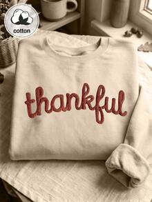 Casual Letter Print Sweatshirt, Autumn Thanksgiving Theme, Customized Christian Or Campus Gift - Apricot - View 6