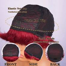 1 PC Short Straight Pixie Cut Wigs For Women Human Hair 6 Inch 180% Density Layered Machine Made Wigs With Bangs Black Color & BUG Red Color Pixie Wig Brazilian Remy Hair - SBUG - View 8