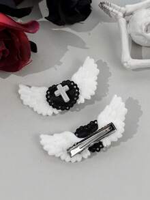 2pcs Anime Cosplay Party Plush Angel Wings Heart Cross Hair Clips Sweet Cool Lolita Style Side Clips - Multicolor - View 7