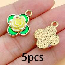 Ngẫu nhiên 5/10 món charm cỏ bốn lá vàng và hoa hồng, men xanh với mặt dây hoa nhựa 3D, phụ kiện làm hoa tai, dây chuyền và trang sức DIY - Nhiều màu - Xem 12