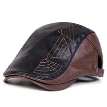1pc Men's Patchwork PU Leather Adjustable Beret Hat, Outdoor Casual Cap For Spring/Autumn Travel, Beach, Party - Multicolor - View 11