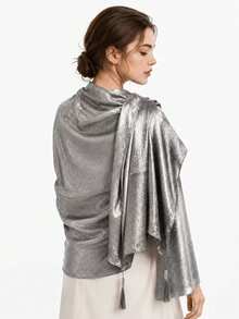 1pc Metallic Glossy Ribbon Shawl Scarf For Women, Shiny Outer Layer For Banquet Dress, Fashionable Daily Outfit - Multicolor - View 7