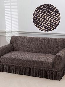 1pc Bohemian Style Printed Ruffled Stretch Sofa Cover, Machine Washable, Protects Sofa, Dust & Dirt Resistant, Suitable For All Seasons - Coffee Brown - View 1