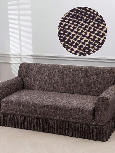 1pc Bohemian Style Printed Ruffled Stretch Sofa Cover, Machine Washable, Protects Sofa, Dust & Dirt Resistant, Suitable For All Seasons