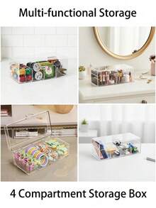 1pc 4-Compartment Transparent Tea Bag Storage Box, Multi-Grid Portable Coffee Bag Organizer, Flip Lid Moisture-Proof Dust-Proof Storage Box, Suitable For Kitchen, Office Breakroom, Living Room Coffee Table And Small Item Organization - Transparent - View 11