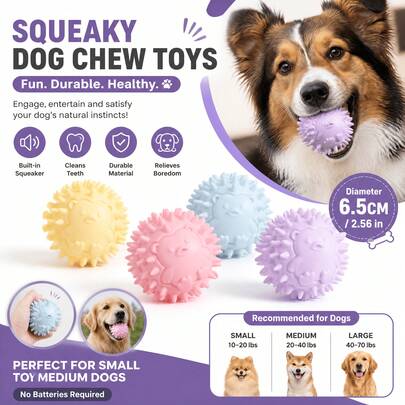 4 Colors Available Pet Sound Toy | Interactive Training Ball | Chewing And Dental Care Tool | Noise-Making Toy | Energy Consumption | Suitable For Small And Medium Dogs | Diameter 6.5CM, No Battery Included