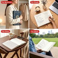 A5 Lined Hardcover Notebook, Vintage Sun Moon Floral Gold Foil Memo Pad, 100 Sheets/200 Pages, With Elastic Band And Back Pocket, Suitable For Note-Taking And Journaling - Star and Moon Notebook - View 8