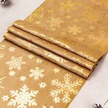1pc Gold Foil Velvet Polyester Snowflake Christmas Table Runner, Home Kitchen Dining Room Christmas Holiday Decor - Gold - View 5