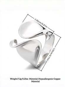 Silvery Liquid Metal Open Ring, Chunky Irregular Wave Curved Smooth Statement Ring, Adjustable Molten Fluid Band Geometric Jewelry Gift For Women Men - Silver - View 6