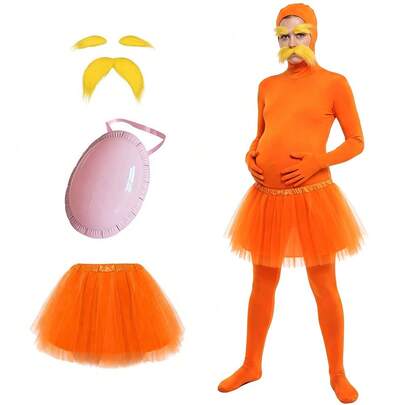 2026 New Orange Monster Spandex Bodysuit Cosplay Costume Halloween Transformation Role Play Jumpsuit Set