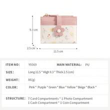 Women's Small Foldable Wallet, Cute Floral PU Material Wristlet, Portable Card Holder, 3D Flower Decor, Multi-Card Slots, ID Window, Coin Purse - Multicolor - View 9