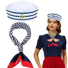 Captain Hat, Scarf, Sailor Hat Set, Unisex, Sailor Costume, Suitable For Party, Halloween - Multicolor - View 15