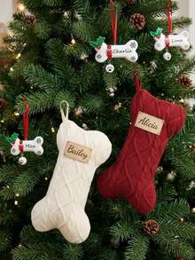 1/2pcs Personalized Pet Christmas Stocking Dog Bone Ornament Set, Custom Pet Christmas Stocking, Holiday Decor Stocking, Festive Tree Hanging For Dog Owners, Unique Xmas Gift For Pet Lover - Multicolor - View 3