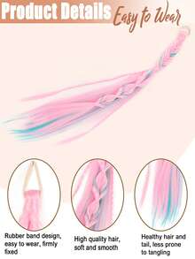 26inch Pink Braided Ponytail Extensions,Reusable Elastic Rubber Band Hair Accessory For Cosplay,Festival, Party And Daily Wear - Multicolor - View 4