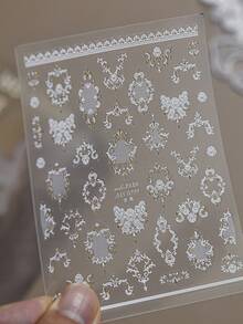 Vintage Baroque Nail Art Stickers, White & Gold Lace Frame Floral Pattern Nail Decals, Self-Adhesive Nail Decor For Wedding, Salon & Home Manicure DIY - Multicolor - View 6