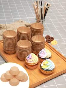 100/200pcs Standard Cupcake Liners, Grease-Proof Paper Muffin Liners,Dessert Cups, Baking Cups,Non-Stick Parchment,Cake Mold,Cake Tin,High-Temperature Resistant Baking Tray,Suitable For Baking,Kitchen,Christmas,Mother's Day And Party Use - Multicolor - View 9