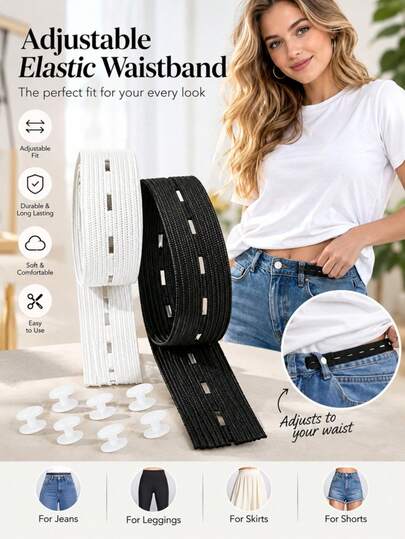 4-Piece Set (1 Strap + 3 Buttons) Adjustable Hem And Waist Tool Kit, Suitable For Seamless Hem Shortening And Button Fixing Of T-Shirts, Sweaters And Dresses
