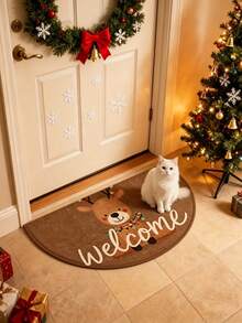 1pc Semi-Circular Christmas Reindeer Welcome Doormat, Cute Cartoon Half Moon Entrance Mat, Anti-Slip Stain-Resistant Christmas Decor Rug, Washable, Decorative Carpet, Bedroom Decor, Small Rug, Carpet, Home Decor, Living Room Rug, Living Room Small Rug, Bedroom Carpet, Living Room Home Decor, Outdoor Rug, Washable Carpet - Multicolor - View 1
