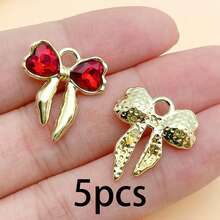 Random 5/10pcs Golden Bow Charms With Heart Rhinestone, Multi Color Crystal Bow Pendant For DIY Earrings Bracelets Necklaces Jewelry Making Accessorie - Multicolor - View 12