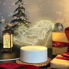 Racing Car Pattern Acrylic Night Light, USB Warm Light Powered Desktop Art Decor Ornament, Grid Line Engraving Craft, Cool Atmosphere Bedside Night Lamp, Racing Car Theme Style, Suitable For Car Enthusiast Room Display, Creative Birthday Holiday Gift - Warm white light - View 4