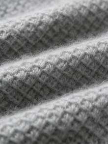 Women's Fall Winter Heather Gray Waffle Knit Mock Turtleneck Lantern Sleeve Pearl Button Cuff Oversized Sweater, Elegant Casual Daily Office Wear - Grey - View 11
